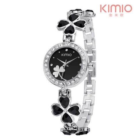 KIMIO Ladies Lucky Clover Love Crystal Strap Austrian Drilling Women Watches 2017 Luxury Brand Quartz Watches Woman Dress Clock