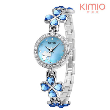KIMIO Ladies Lucky Clover Love Crystal Strap Austrian Drilling Women Watches 2017 Luxury Brand Quartz Watches Woman Dress Clock