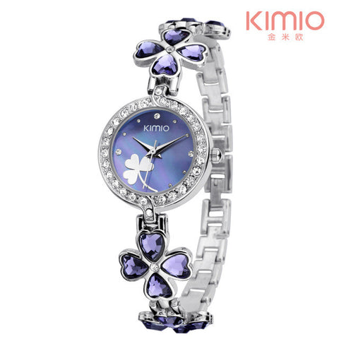 KIMIO Ladies Lucky Clover Love Crystal Strap Austrian Drilling Women Watches 2017 Luxury Brand Quartz Watches Woman Dress Clock