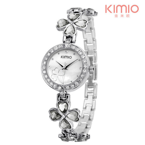 KIMIO Ladies Lucky Clover Love Crystal Strap Austrian Drilling Women Watches 2017 Luxury Brand Quartz Watches Woman Dress Clock