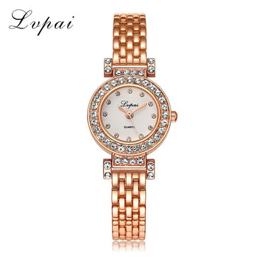 2017 Lvpai Brand Fashion Bracelet Watch Women Gold Luxury Crystal Alloy WristWatches Ladies Casual Business Watch Quartz Clock