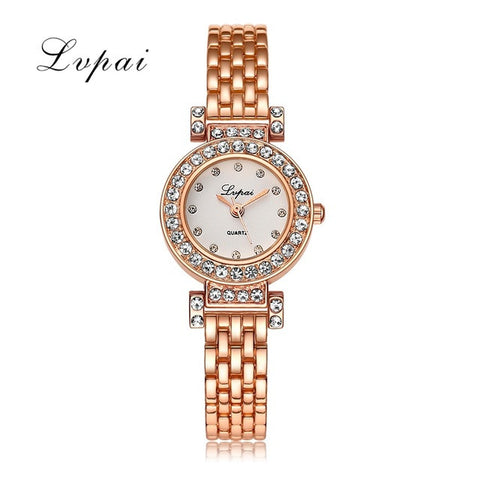 2017 Lvpai Brand Fashion Bracelet Watch Women Gold Luxury Crystal Alloy WristWatches Ladies Casual Business Watch Quartz Clock