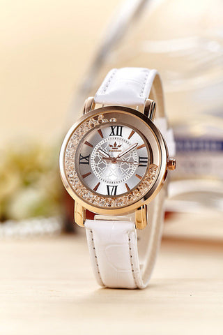 FOURRON Fashion Quartz Women Watch Rhinestone Leather Casual Dress Watches Rose Gold Ladies clock relogio feminino montre femme