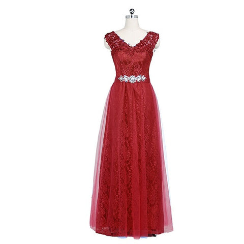 Mother of the Bride Long Floor Length Lace Red Wine Pink Green Evening Dresses Tulle Party Crystal Evening Elegant 2017 XS2