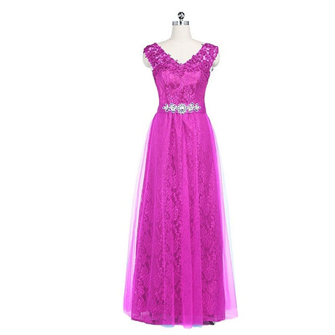 Mother of the Bride Long Floor Length Lace Red Wine Pink Green Evening Dresses Tulle Party Crystal Evening Elegant 2017 XS2
