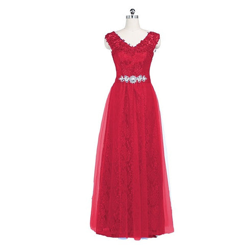 Mother of the Bride Long Floor Length Lace Red Wine Pink Green Evening Dresses Tulle Party Crystal Evening Elegant 2017 XS2