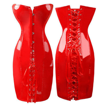 S-2XL Sexy PVC Faux Leather Corset Corset Dress Long Black Red Shape Body Slim Bustiers Overbust Corsets Latex Catsuit CB371632