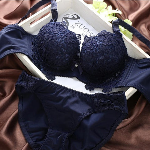 OUDOMILAI Sexy Women Bra Set New Underwear Embroidery Small Breast Girls Lingerie Sets 75 80 85 B Cup Push Up Female Bra Panty