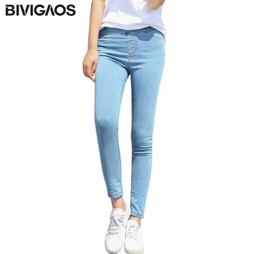 BIVIGAOS Spring Fall Women Simple Basic Jeans Elastic Denim Pants Pencil Jean Leggings Pants Jeggings For Women Jeans Trousers