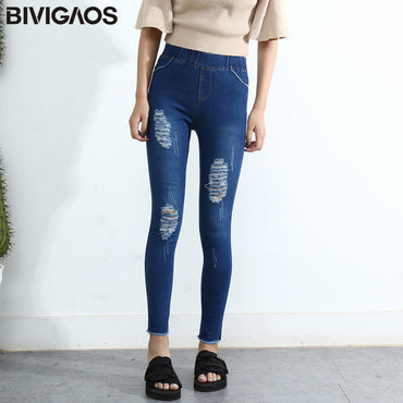 BIVIGAOS Spring Fall Women Simple Basic Jeans Elastic Denim Pants Pencil Jean Leggings Pants Jeggings For Women Jeans Trousers
