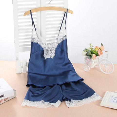 New Women Satin Sexy Lace Robe Shorts Sleepwear Nightwear Pajamas Set Hot S1