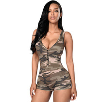 SEBOWEL Summer 2017 Army Camouflage Women bodysuit Sexy V Neck Short Bodycon Jumpsuit button Romper overalls playsuit Femme