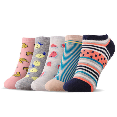 LIEBE ENGEL 2017 New Spring Summer Kawaii Women Socks Cute Cartoon Cat Striped Cotton Socks for Female (5 Pairs/Set)