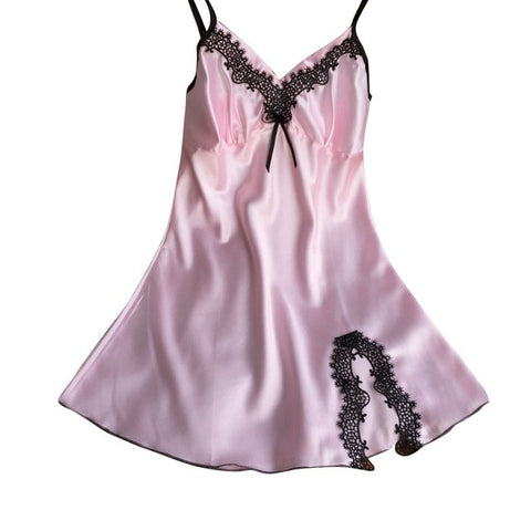 Ladies Sexy Silk Satin Night Dress Sleeveless Nighties V-neck Nightgown  Nightdress Lace Sleepwear Nightwear For Women