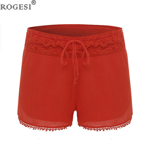 Rogesi 2017 Fashion Summer Loose Shorts Women Elastic High Waist Shorts Female Brand short feminino Drawstring Lace