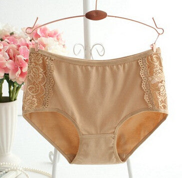 224 Fashion Women Underwear Solid Color Cotton Panties for Women Cute Briefs wih Lace Side