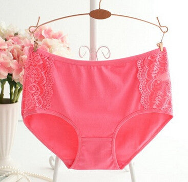 224 Fashion Women Underwear Solid Color Cotton Panties for Women Cute Briefs wih Lace Side