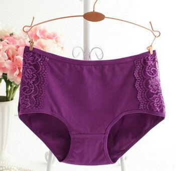 224 Fashion Women Underwear Solid Color Cotton Panties for Women Cute Briefs wih Lace Side