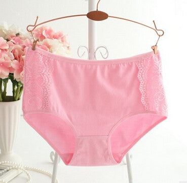 224 Fashion Women Underwear Solid Color Cotton Panties for Women Cute Briefs wih Lace Side