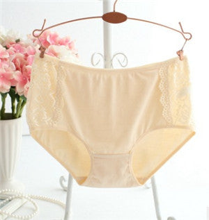 224 Fashion Women Underwear Solid Color Cotton Panties for Women Cute Briefs wih Lace Side