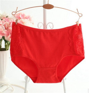 224 Fashion Women Underwear Solid Color Cotton Panties for Women Cute Briefs wih Lace Side