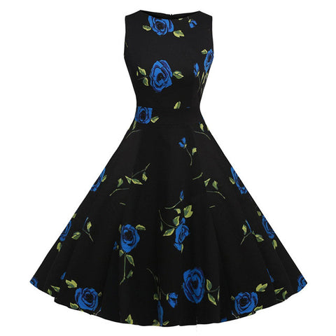 Kostlich Cotton Summer Dress Women 2017 Sleeveless Tunic 50s Vintage Dress Belt Elegant Print Rockabilly Party Dresses Sundress