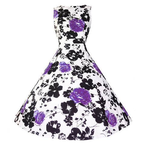 Kostlich Cotton Summer Dress Women 2017 Sleeveless Tunic 50s Vintage Dress Belt Elegant Print Rockabilly Party Dresses Sundress