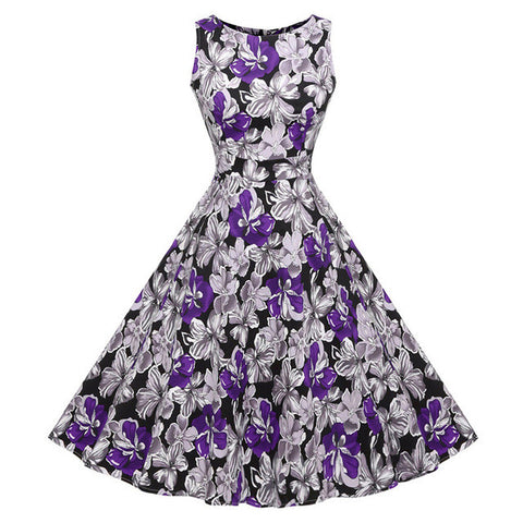 Kostlich Cotton Summer Dress Women 2017 Sleeveless Tunic 50s Vintage Dress Belt Elegant Print Rockabilly Party Dresses Sundress