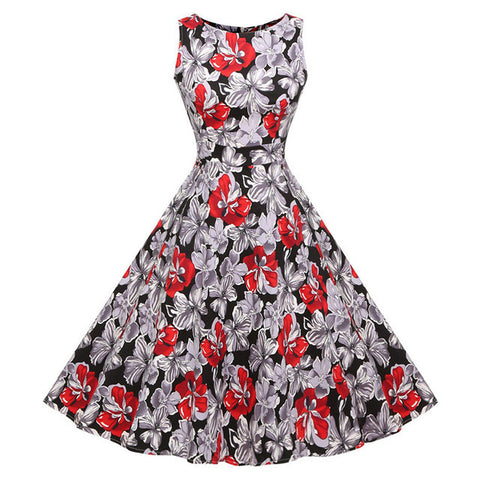 Kostlich Cotton Summer Dress Women 2017 Sleeveless Tunic 50s Vintage Dress Belt Elegant Print Rockabilly Party Dresses Sundress