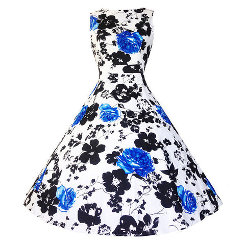 Kostlich Cotton Summer Dress Women 2017 Sleeveless Tunic 50s Vintage Dress Belt Elegant Print Rockabilly Party Dresses Sundress