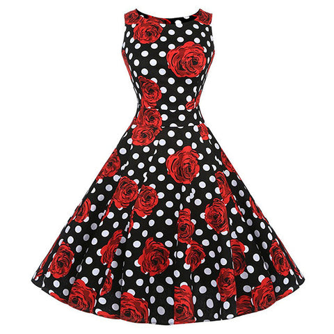 Kostlich Cotton Summer Dress Women 2017 Sleeveless Tunic 50s Vintage Dress Belt Elegant Print Rockabilly Party Dresses Sundress