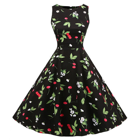 Kostlich Cotton Summer Dress Women 2017 Sleeveless Tunic 50s Vintage Dress Belt Elegant Print Rockabilly Party Dresses Sundress