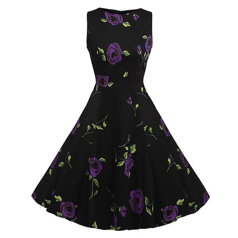 Kostlich Cotton Summer Dress Women 2017 Sleeveless Tunic 50s Vintage Dress Belt Elegant Print Rockabilly Party Dresses Sundress