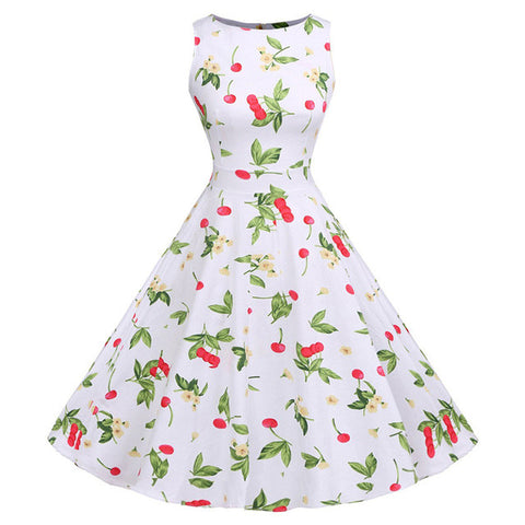 Kostlich Cotton Summer Dress Women 2017 Sleeveless Tunic 50s Vintage Dress Belt Elegant Print Rockabilly Party Dresses Sundress