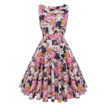 Kostlich Cotton Summer Dress Women 2017 Sleeveless Tunic 50s Vintage Dress Belt Elegant Print Rockabilly Party Dresses Sundress