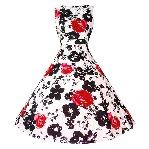 Kostlich Cotton Summer Dress Women 2017 Sleeveless Tunic 50s Vintage Dress Belt Elegant Print Rockabilly Party Dresses Sundress