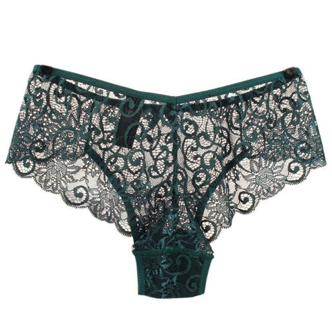 Women's Sexy Full Lace Panties  High-Crotch Transparent Floral Bow Soft Briefs Underwear Culotte