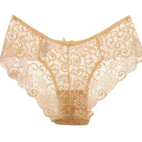 Women's Sexy Full Lace Panties  High-Crotch Transparent Floral Bow Soft Briefs Underwear Culotte
