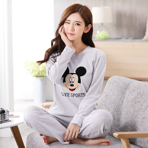 Brand Spring Autumn Long Sleeved Cotton Women's Pajamas Set Cartoon Sleepwear Girls Pyjamas Mujer Lady Casual Home Clothing 3XL