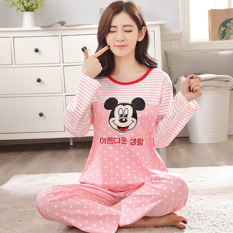 Brand Spring Autumn Long Sleeved Cotton Women's Pajamas Set Cartoon Sleepwear Girls Pyjamas Mujer Lady Casual Home Clothing 3XL