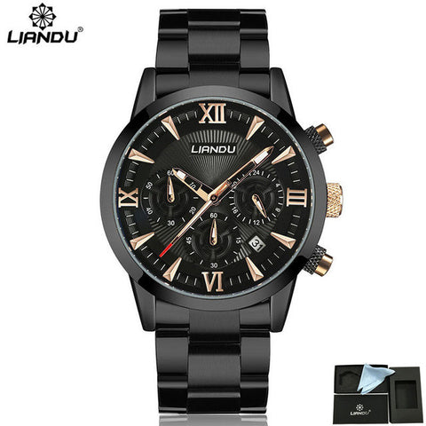 LIANDU Exquisite Stainless Steel Sports Men's Military Watches 30M Life Waterproof Auto Date Quartz Watches Relogio Masculino