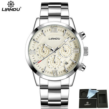 LIANDU Exquisite Stainless Steel Sports Men's Military Watches 30M Life Waterproof Auto Date Quartz Watches Relogio Masculino