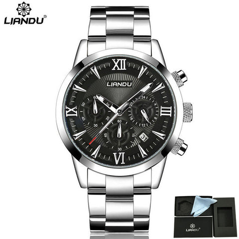 LIANDU Exquisite Stainless Steel Sports Men's Military Watches 30M Life Waterproof Auto Date Quartz Watches Relogio Masculino