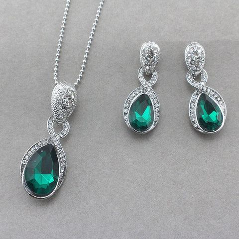 jiayijiaduo Wedding Jewelry  Imitation  Pendant Necklace earrings set Green crystal Crystal Bridal Jewelry Sets for women gift