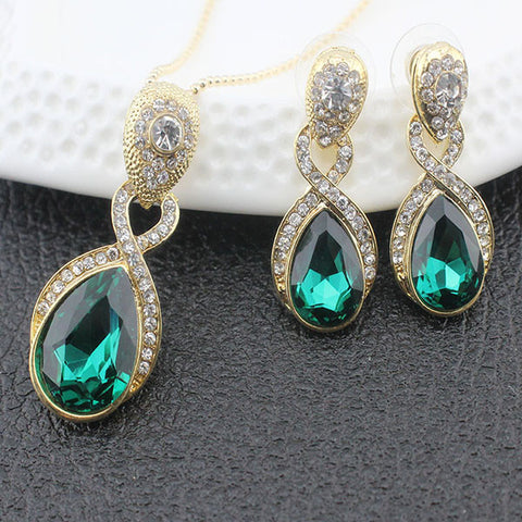 jiayijiaduo Wedding Jewelry  Imitation  Pendant Necklace earrings set Green crystal Crystal Bridal Jewelry Sets for women gift