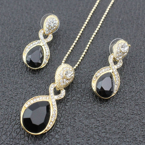 jiayijiaduo Wedding Jewelry  Imitation  Pendant Necklace earrings set Green crystal Crystal Bridal Jewelry Sets for women gift