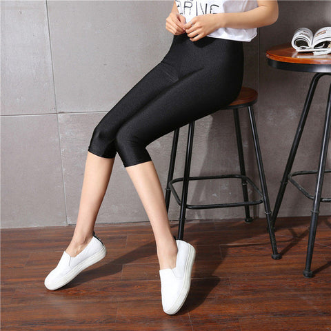 Women's Calf-Length Pants Slim Solid Female Shiny pants Women Mujer Simple Casual Elasticity Trousers Large size S-5XL For Woman