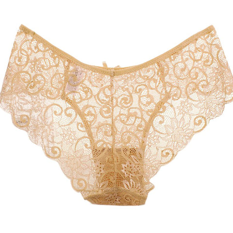 Sexy Women Full Lace Panties High-Crotch Transparent Floral Bow Soft Briefs Underwear S M L XL