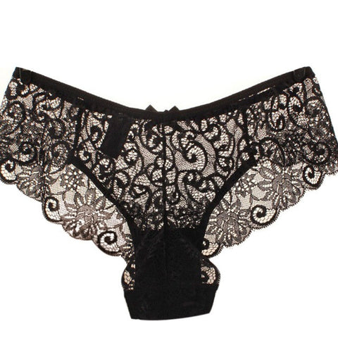 Sexy Women Full Lace Panties High-Crotch Transparent Floral Bow Soft Briefs Underwear S M L XL