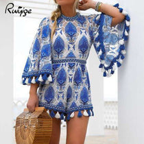 Ruiyige Summer 2017 Women Boho Jumpsuit Playsuits Embroidery Crochet Lace Tassel Beach Overalls Causal Hollow Out Tunic Romper